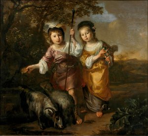 Portret van twee kinderen in pastorale kleding
